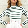 Trend Alaçatı Stili Women's Green Half Turtleneck Striped Knitted Crop Blouse