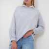 Trend Alaçatı Stili Women's Grey Melange Crew Neck Basic Oversize Long Sweatshirt