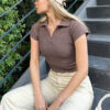 Trend Alaçatı Stili Women's Light Brown Polo Neck Basic Crop Blouse