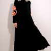 Trend Alaçatı Stili Women's Orange-Black Prevailing Collar Sleeves Flock Printed Layered Flounced Viscose Dress