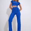 Trend Alaçatı Stili Women's Parliament Blue Reverse Stitched Blouse and Trousers Interlock Set