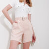Trend Alaçatı Stili Women's Powder Pink Double Pocketed Waist Belted Gabardine Shorts
