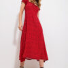 Trend Alaçatı Stili Women's Red Square Neck Floral Pattern Woven Dress