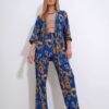 Trend Alaçatı Stili Women's Saks Patterned Crinkle Kimono Jacket Set