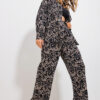Trend Alaçatı Stili Women's Sand Beige Patterned Shirt And Trousers Bottom Top Woven Suit