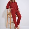 Trend Alaçatı Stili Women's Tile Oversize Shirt Collar Blouse And High Waist Trousers Set