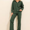 Trend Alaçatı Stili Women's Walnut Green Polo Neck Top and Palazzo Pants Knitwear Bottom Top Set