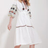 Trend Alaçatı Stili Women's White Big Collar Balloon Sleeve Interior Lined Belted Embroidered Embroidered Dress