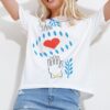 Trend Alaçatı Stili Women's White Crew Neck Printed Oversize Combed Cotton T-Shirt