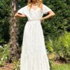 Trend Alaçatı Stili Women's White Double Breasted Collar Self-Textured Skirt Flounce Maxi Length Dress