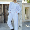Trend Alaçatı Stili Women's White Double Pocket Elastic Waist And Cuff Jogging Textured Trousers
