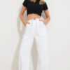 Trend Alaçatı Stili Women's White Elastic Waist And Cuff Cargo Jogger Pants With Pocket