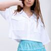 Trend Alaçatı Stili Women's White Envelope Pocket Crop Poplin Shirt