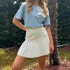 Trend Alaçatı Stili Women's White High Waist Side Zipper Pleated Woven Mini Skirt