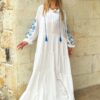 Trend Alaçatı Stili Women's White Prevailing Collar Sleeves Embroidered Layered Flounced Woven Viscose Dress