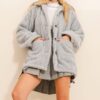 Trend Alaçatı Stili női szürke dupla zsebes elülső gombos oversize béleletlen plüsskabát
