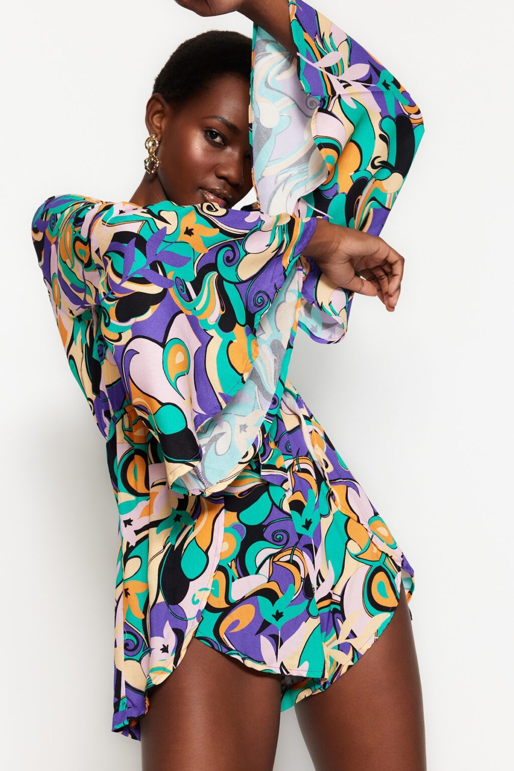 Trendyol Abstract Pattern Woven Stripe Accessorized Blouse
