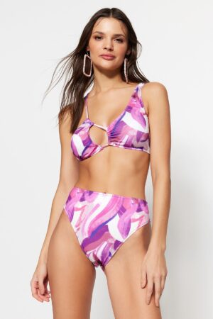 Trendyol Absztrakt mintás magas derékú normál lábú bikini alsó