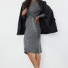 Trendyol Anthraci Midi Knitwear Belt Detailed Dress