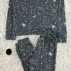 Trendyol Anthracite 100% Cotton Galaxy Patterned Knitted Pajama Set