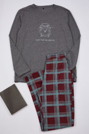 Trendyol Anthracite 100% Cotton Men's Regular Fit Crew Neck Knitted Pajama Set