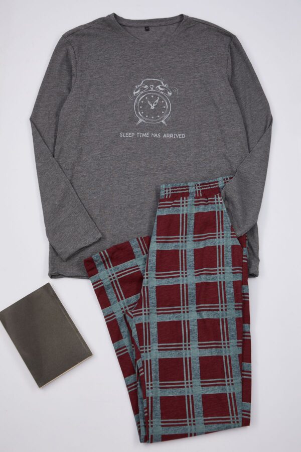 Trendyol Anthracite 100% Cotton Men's Regular Fit Crew Neck Knitted Pajama Set