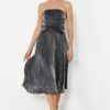 Trendyol Anthracite A-Cut Pleated Shiny Woven Elegant Evening Dress