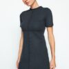 Trendyol Anthracite A-Line/A bell-shaped Formal Thessaloniki/Knitwear-Look Mini Knit Dress