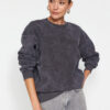 Trendyol Anthracite Anthracite/Faded Effect Thick Fleece Inside Oversize/Wide-Collar Knitted Sweatshirt