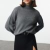 Trendyol Anthracite Basic Turtleneck Knitwear Sweater