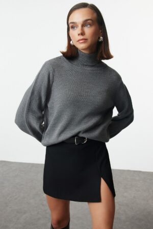 Trendyol Anthracite Basic Turtleneck Knitwear Sweater