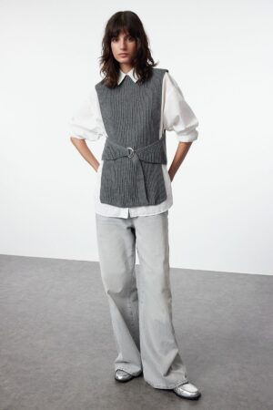 Trendyol Anthracite Belted Knitted Sweater