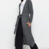 Trendyol Anthracite Belted Long Thessaloniki Knitted Sweater Cardigan