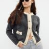 Trendyol Anthracite Boucle Yarn Color Block Jacket-Look Knitwear Cardigan