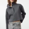 Trendyol Anthracite Comfort Fit Crop High Neck Snap Fast Fleece Knitted Sweatshirt