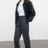 Trendyol Anthracite Cotton Carrot Pattern Stripe Detailed Woven Trousers