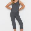 Trendyol Anthracite Cotton Halter Collar Undershirt-Capri Knitted Pajama Set