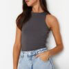 Trendyol Anthracite Cotton Halter Neck Fitted Stretch Knit Undershirt