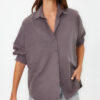 Trendyol Anthracite Cotton Oversize Wide Fit Woven Shirt