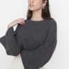 Trendyol Anthracite Crop Spanish Sleeve Knitwear Sweater