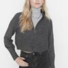 Trendyol Anthracite Crop Zippered Stand Collar Basic Knitwear Sweater