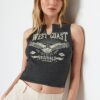 Trendyol Anthracite Fitted/Small Collar Detailed Printed Ribbed Crop Stretch Knit Undershirt