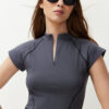 Trendyol Anthracite High Neck Zipper Detailed Crop Raglan Sleeve Knitted Blouse