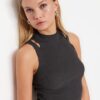 Trendyol Anthracite Knitwear Blouse with Crop Window/Cut Out Detailed