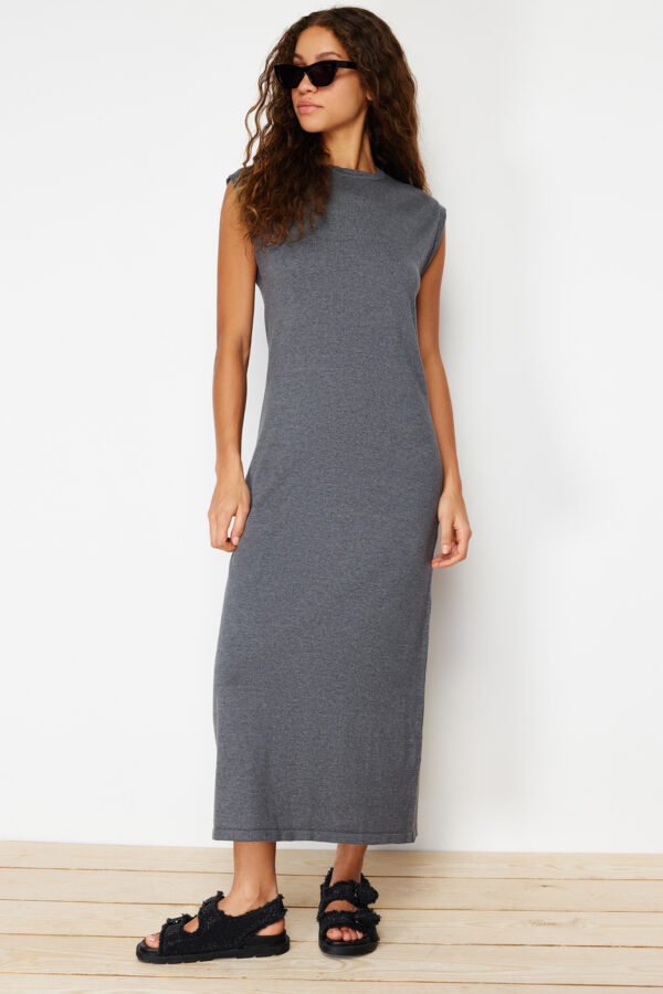 Trendyol Anthracite Maxi Knitwear Premium Quality Dress