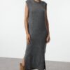 Trendyol Anthracite Maxi Knitwear Soft Texture Slit Detailed Vest Dress