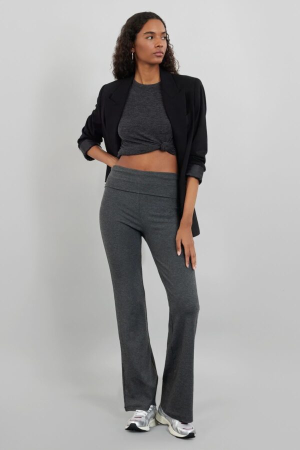 Trendyol Anthracite Melange Flare/Spanish Leg Waist Detailed Flexible Interlock Knitted Trousers