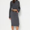 Trendyol Anthracite Midi Pencil Knitwear Skirt