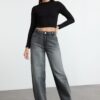 Trendyol Anthracite More Sustainable High Waist Skater Baggy Jeans