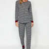 Trendyol Anthracite Multicolored Striped Tshirt-Jogger Knitted Pajama Set